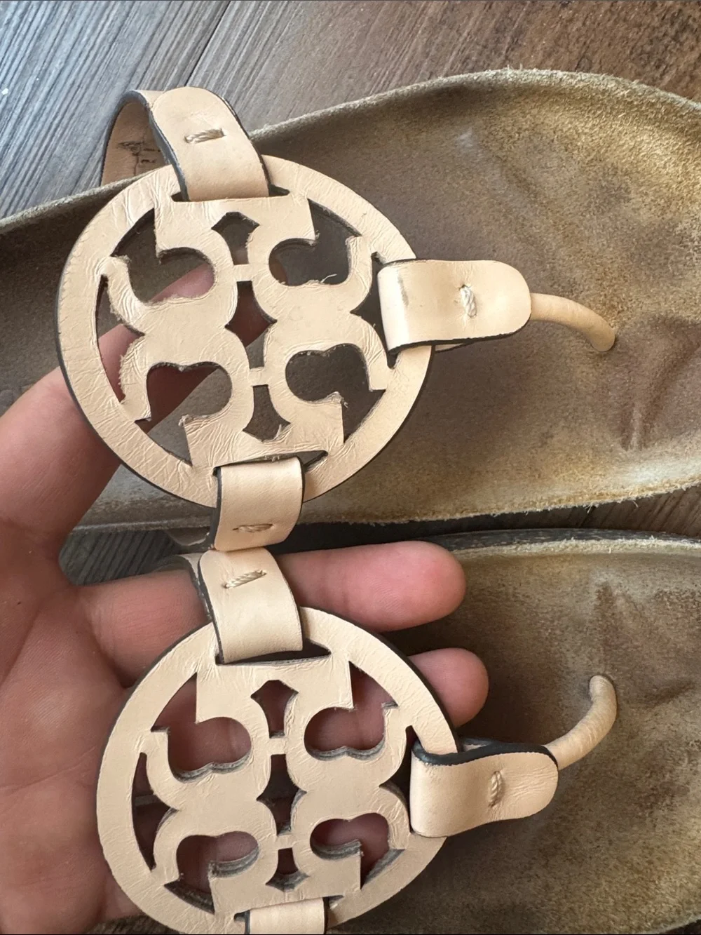 Tory Burch Pale Pink Leather Logo Thong Sandals